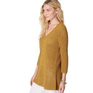 J.Jill Open Stitch V-Neck Tunic Sweater in Gilded Coin Size 2X